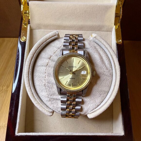 Vintage Geneva Jubilee Two Tone Date Men's Watch, 35mm - Picture 1 of 5